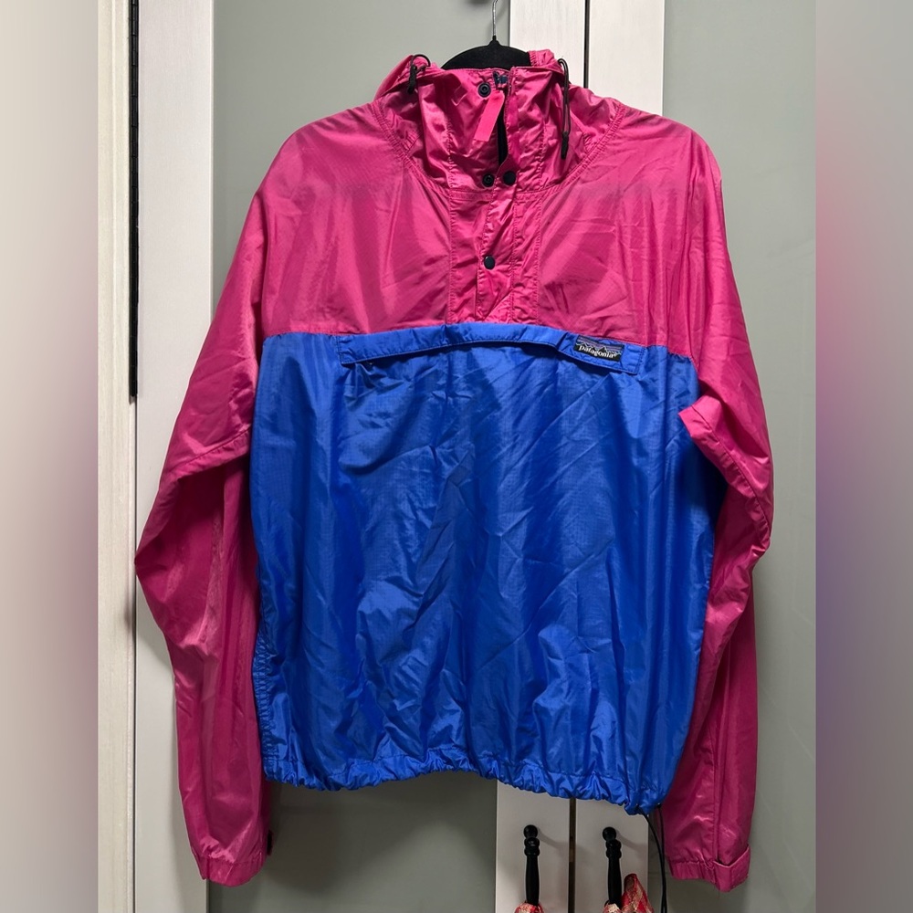 Vintage PatagoniaWomen’s Windbreaker Pullover. Pink/ Blue. Hooded Large Nylon